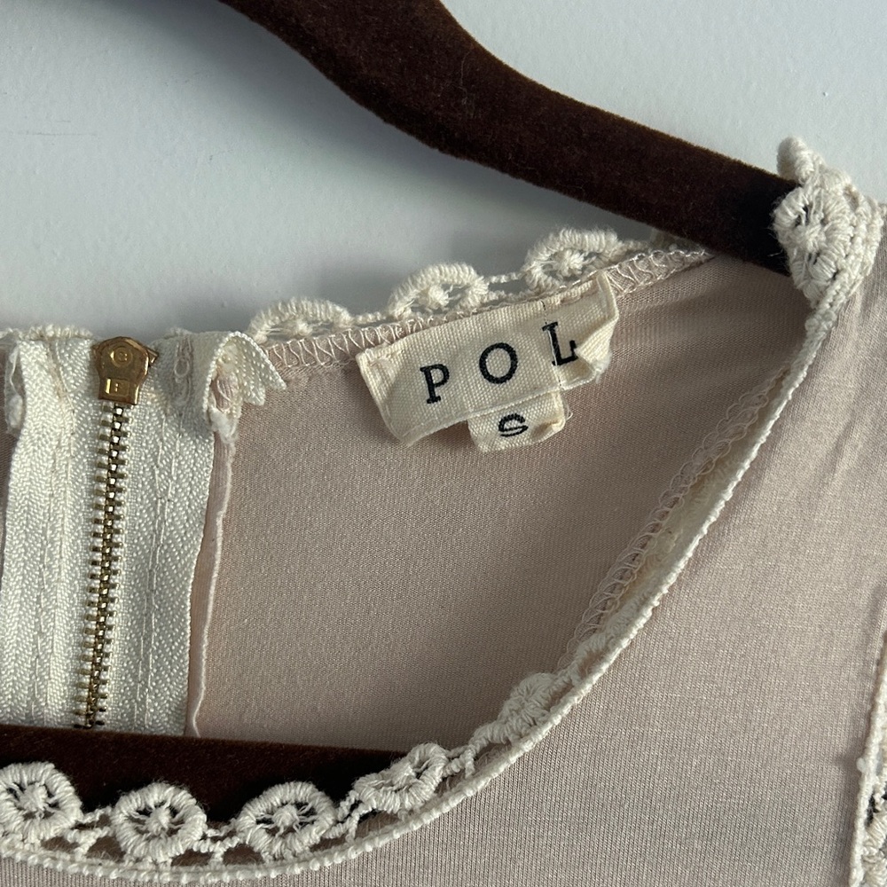 POL BOHO Sleeveless Lace-Trim Beige Swing Tank Top size small - Picture 2 of 5